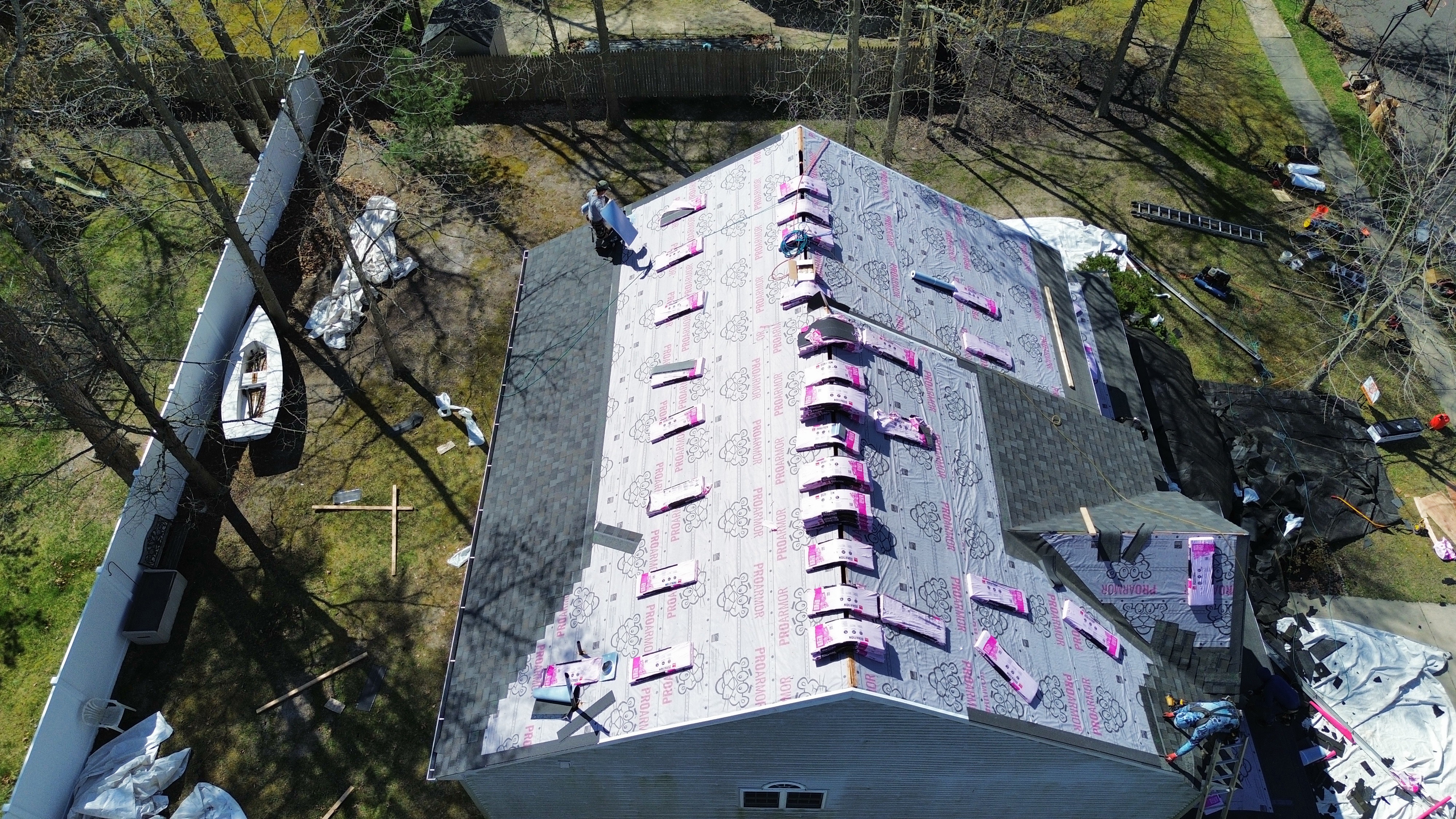 Roofing contractor working on a new roof replacement in South Jersey